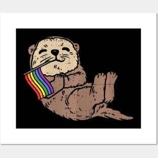 Lgbt Sea Otter Rainbow Flag Cute Gay Pride Animal Lover Posters and Art